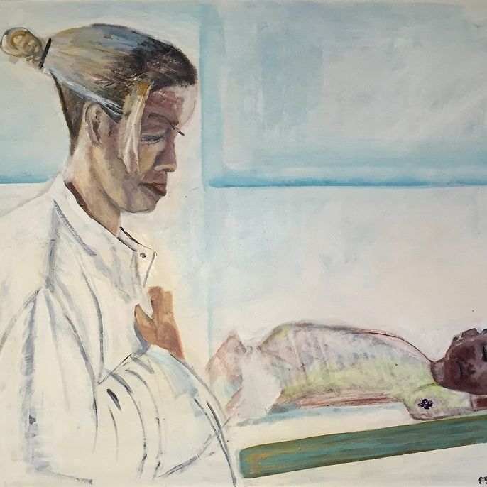 Barsel, (Akryl på masonit 52x70) Privat eje