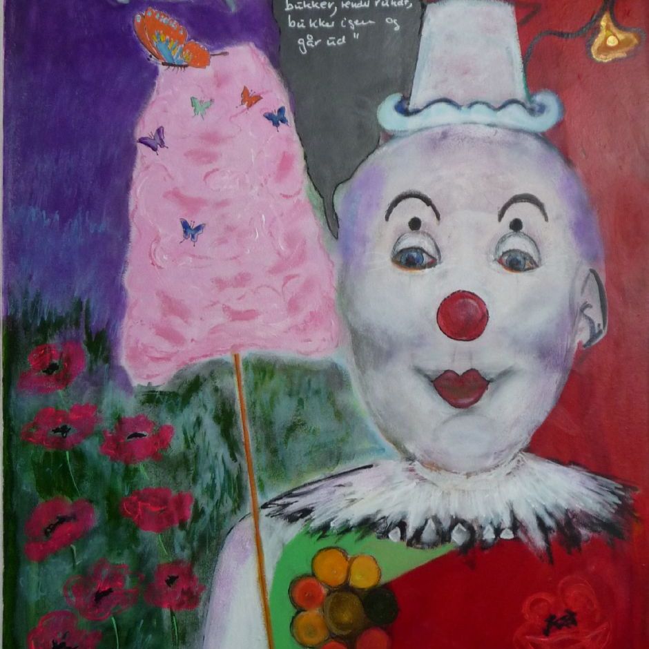 Glad, 2016 (Akryl på masonit 62,5x78,5). Doneret til børneafdelingen på Regionshospitalet, Viborg.