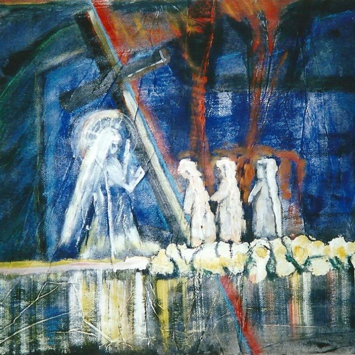 Universelle kærlighed,1997
(Gouache på Japanpapir 50x60)
Doneret til Hersom Præstegård, Konfirmantstuen.
