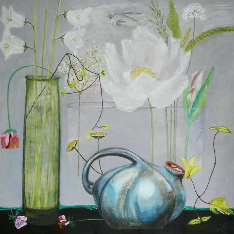 Engel gennem stuen. (akryl på lærred 90x90)
Antaget ved censurering 2019 Bjerringbro kunstforening.