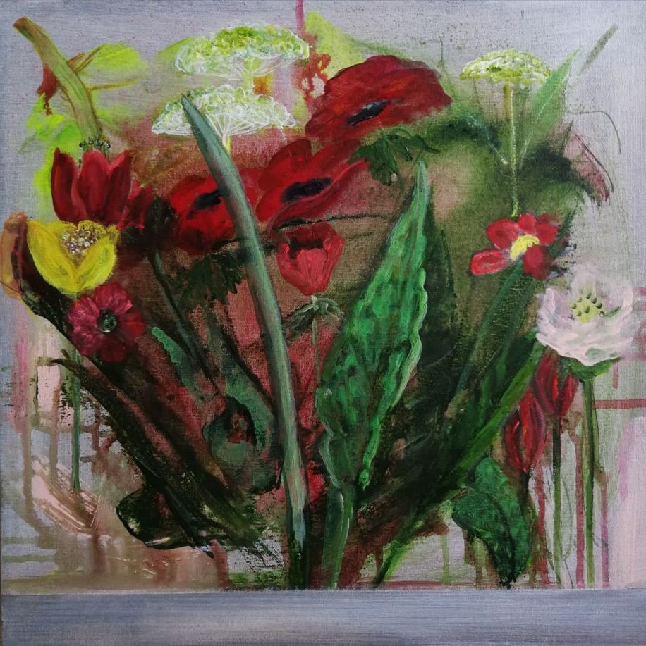 Skøn buket, (akryl på lærred 40x40)
