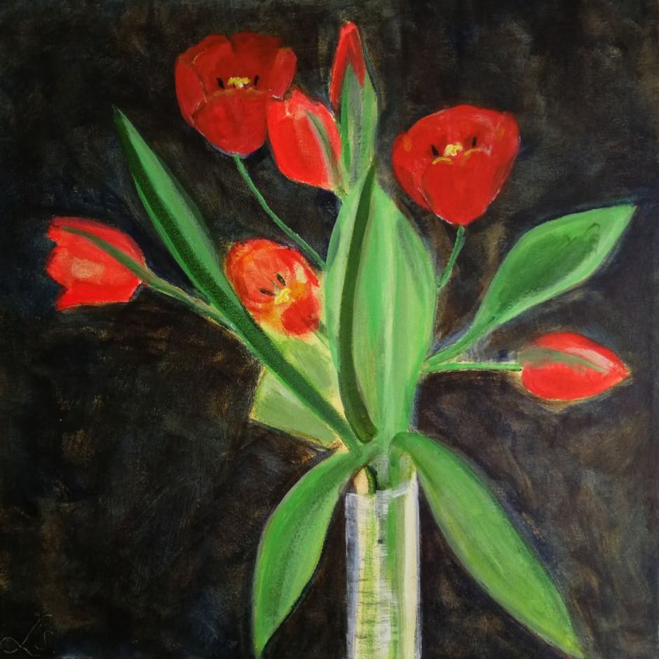 Tulipaner, (akryl på lærred 40x40)