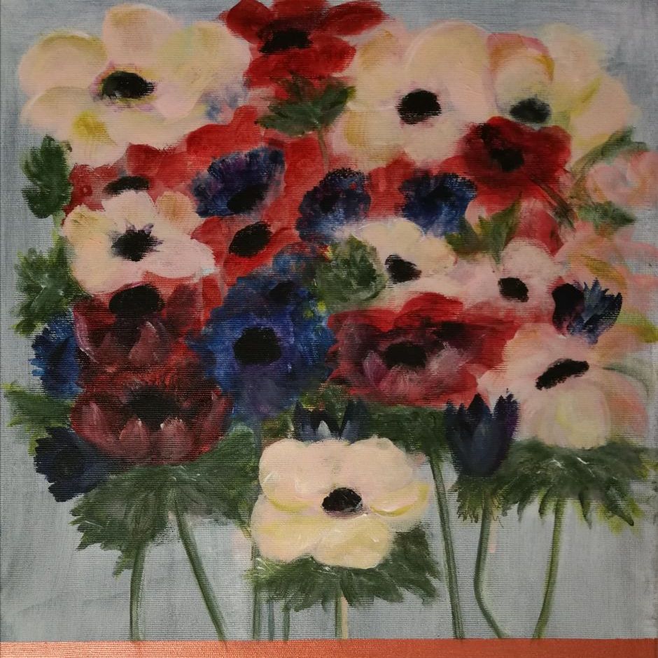 Franske anemoner, (akryl på lærred 40x40)
