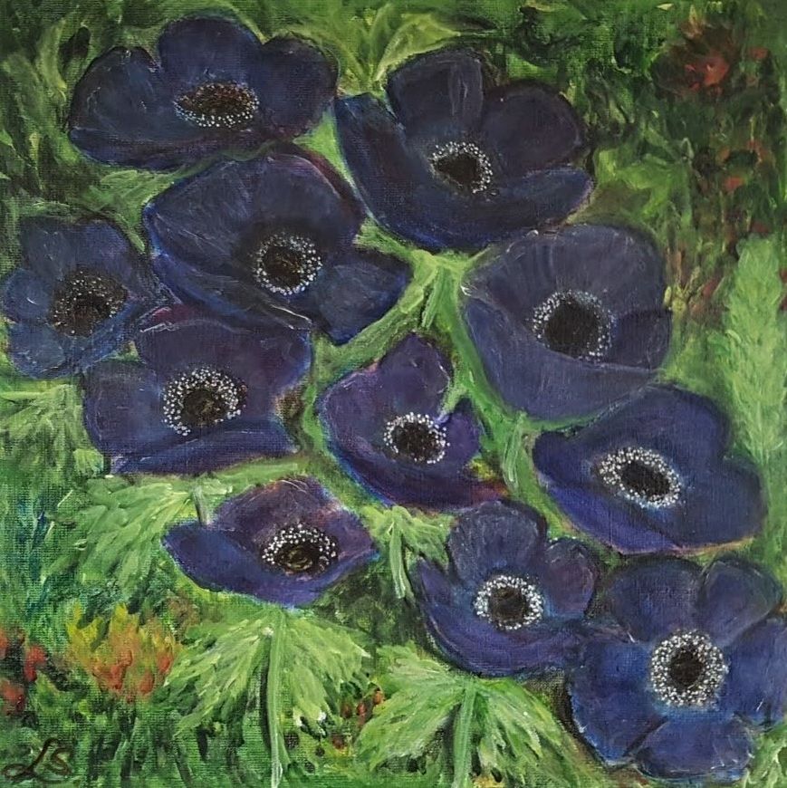 Franske anemoner. (akryl på lærred 40x40) SOLGT