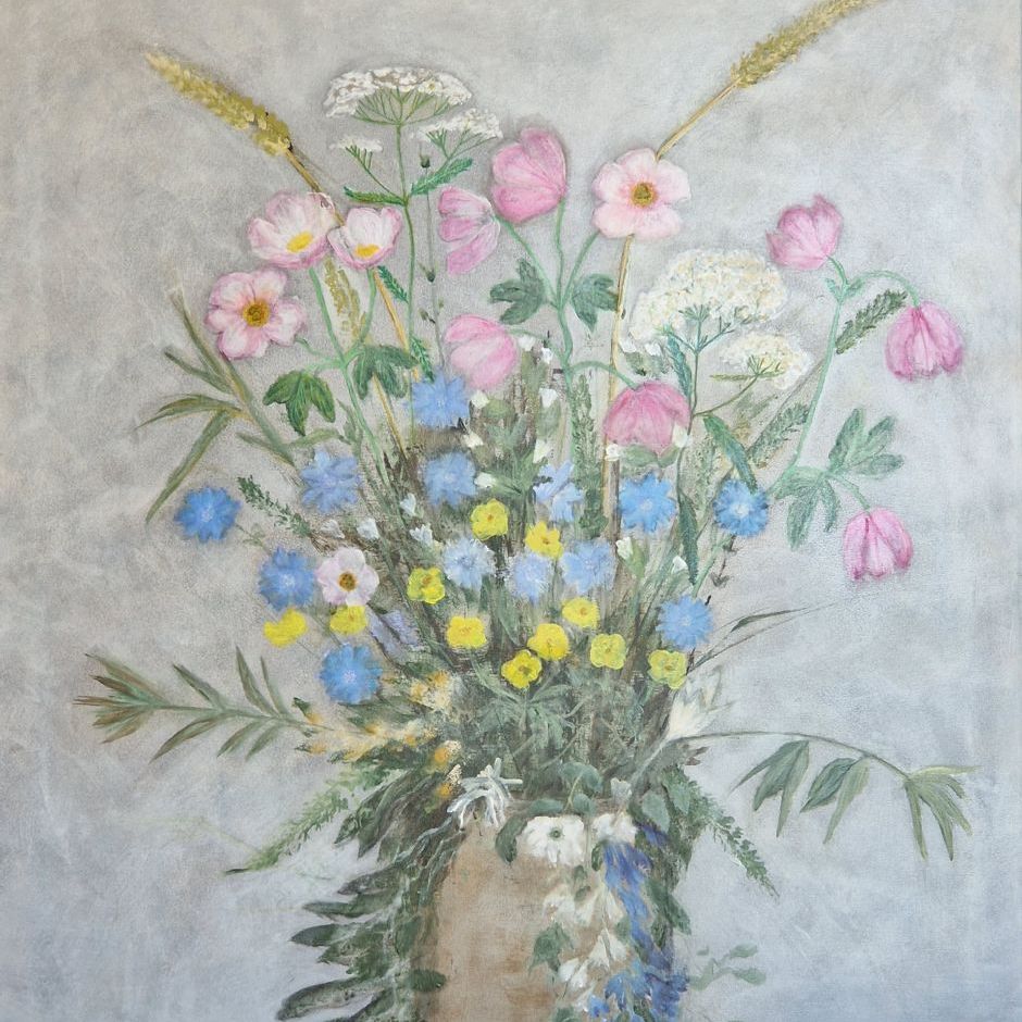 Høstbuket. (akryl og tørkridt på lærred 70x80)
