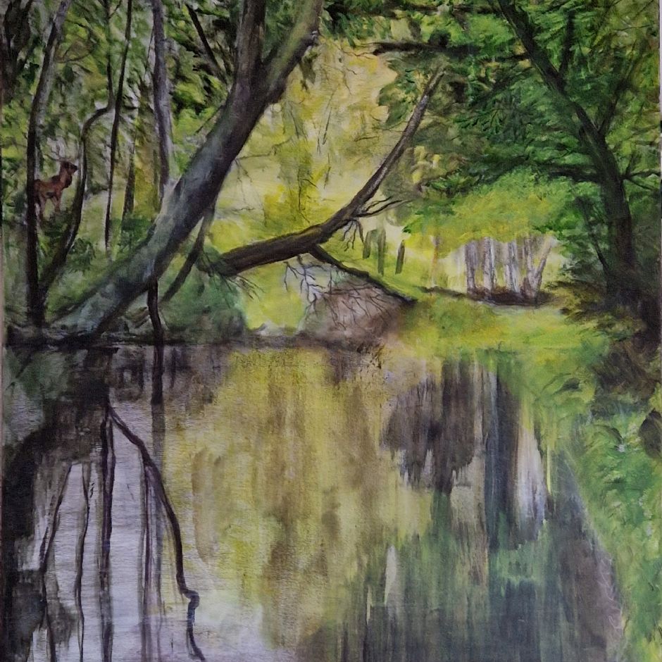 Jordbro Å. (akryl og tørkridt på lærred. 70x100)