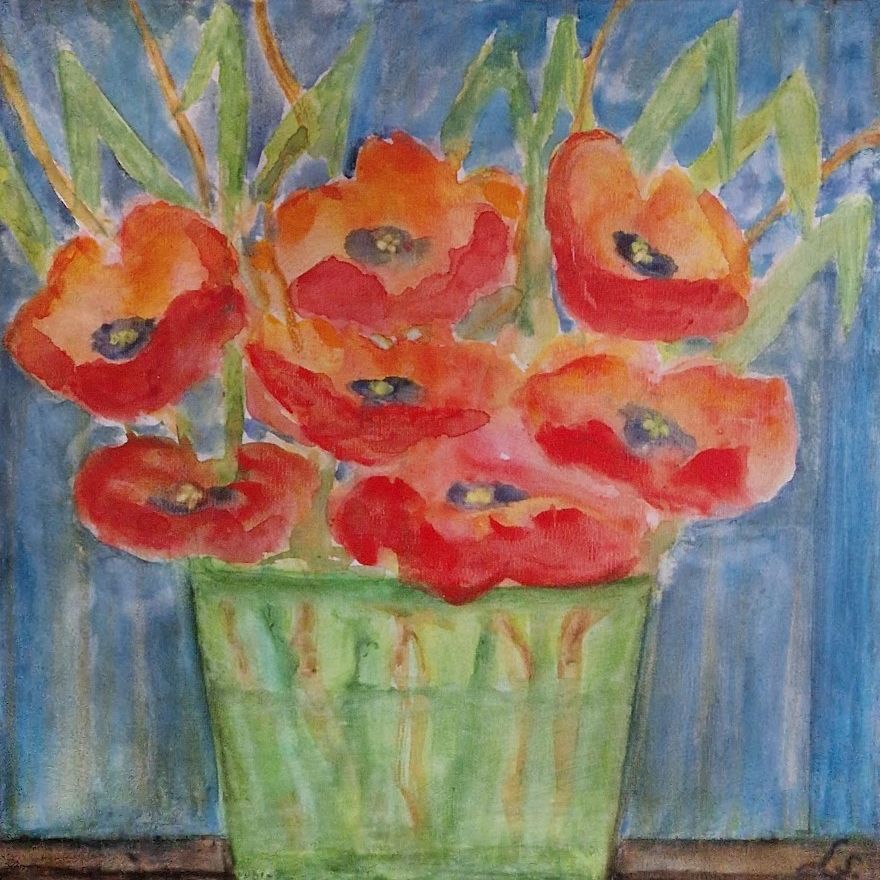 Tulipaner. (akvarel og akryl på lærred. 40x40)