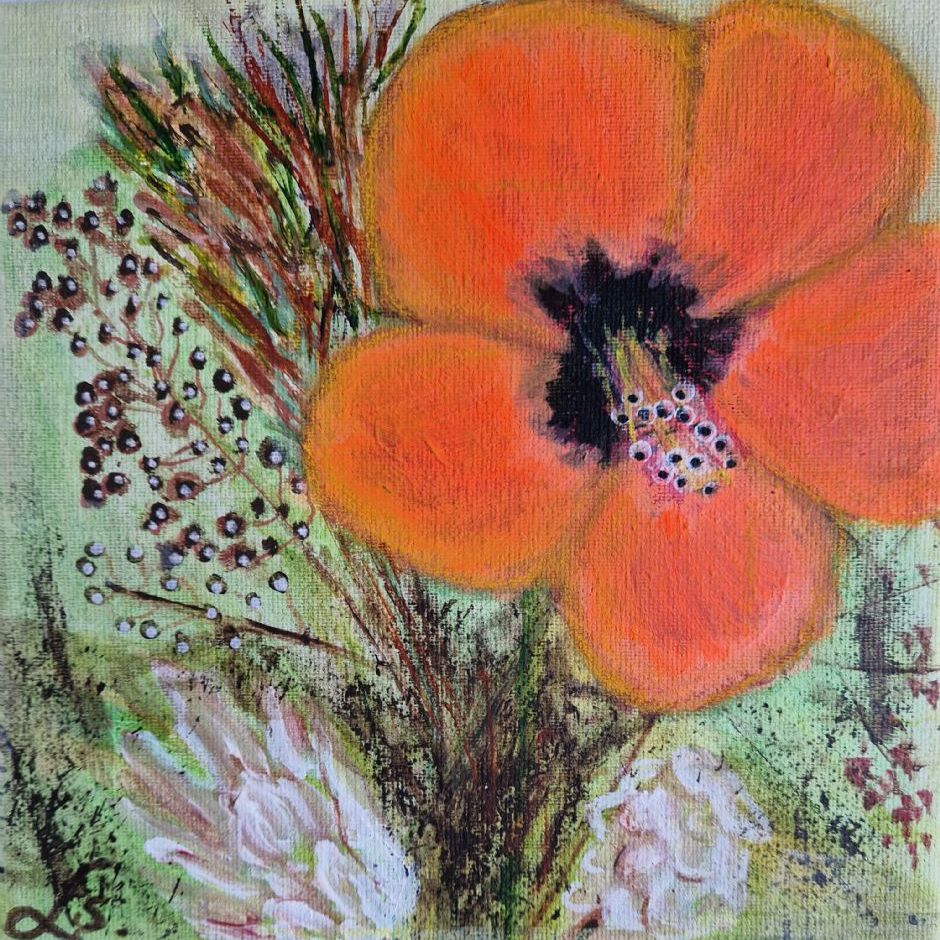 Orange Amoryllis. (akryl på lærred 20x20)