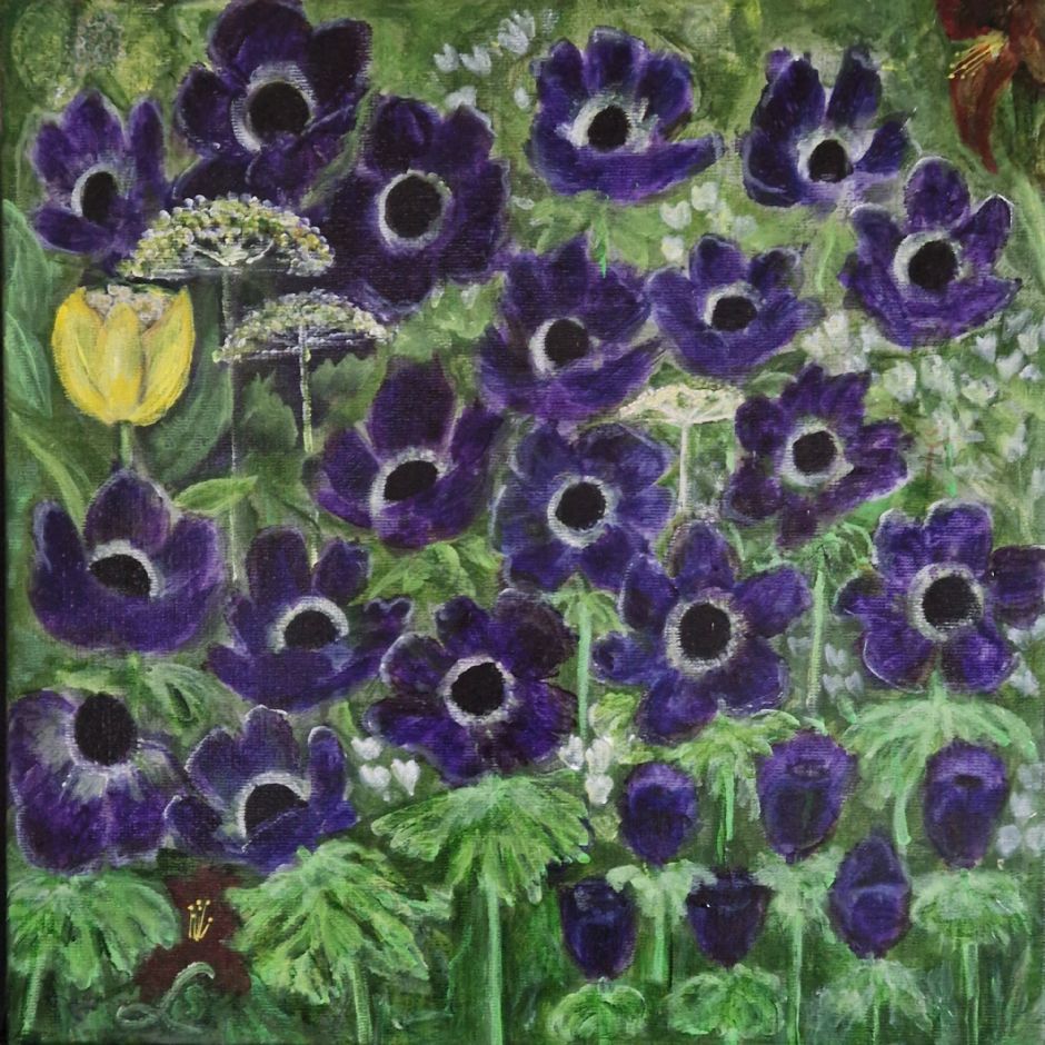 Franske anemoner.  (akryl på lærred 40x40)