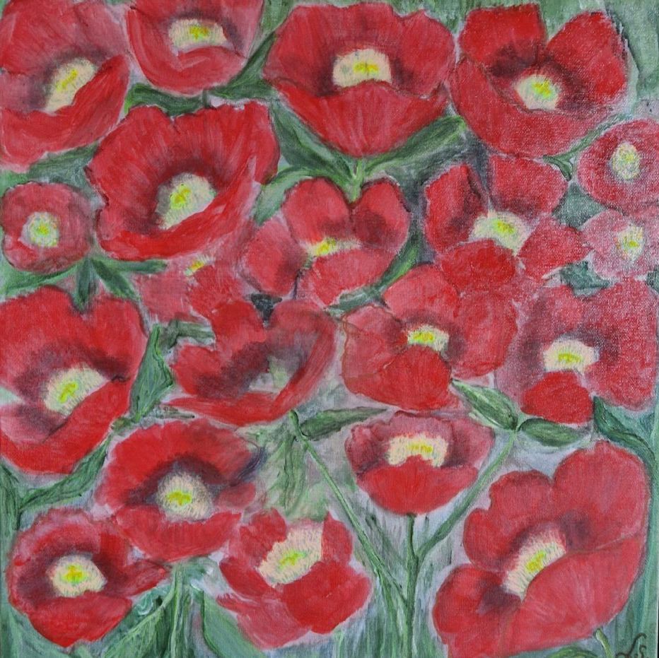 Valmuer. (akryl på lærred 40x40)