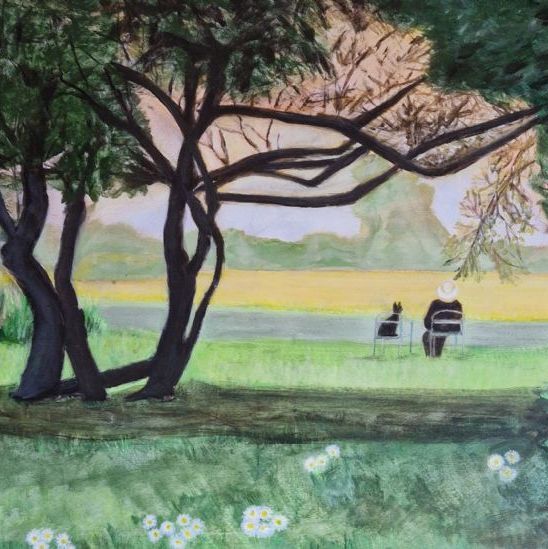 Aftenmeditation. (akryl og tørkridt på lærred )100x60